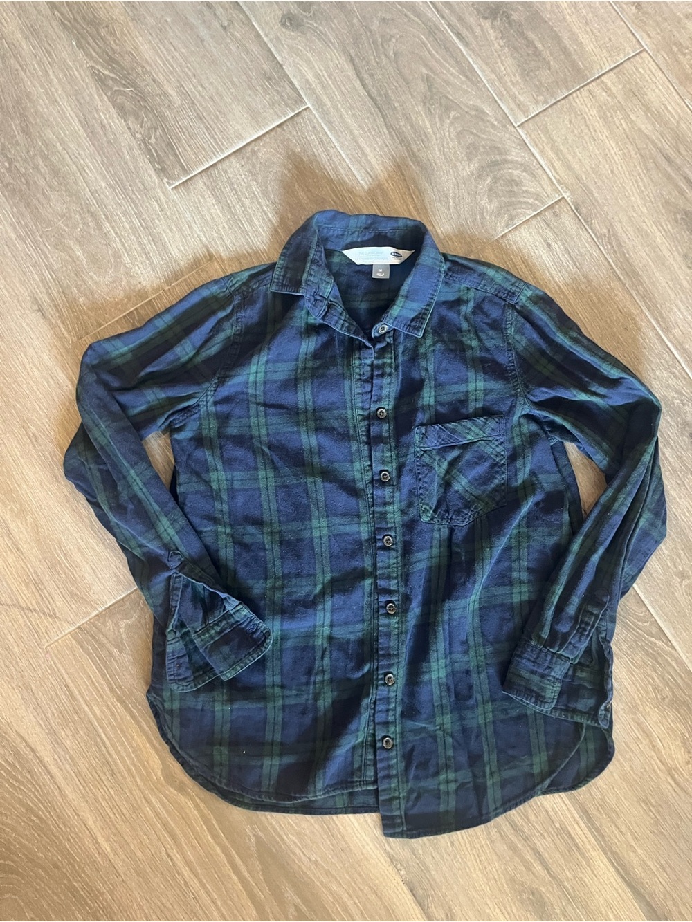 Old Navy Navy and Green Plaid Button-Down Shirt